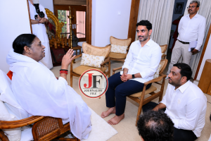 Nara Lokesh visits Amritapuri Ashram, meets Mata Amritanandamayi Devi