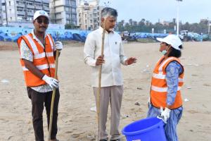 Chandrababu Naidu Takes Stock of Ocean Plastic Recovery Efforts at RK Beach